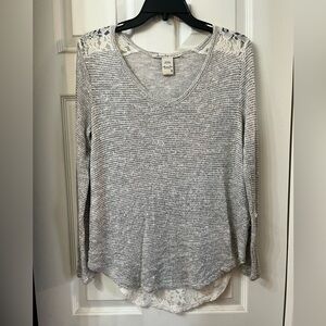 American Rag Gray and White Long Sleeve Top
